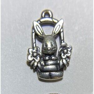 James Avery, Bunny in Easter Basket, RETIRED, RARE, Sterling Silver Charm, #82